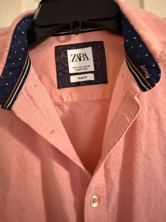 Zara Other - Zara Pink Button-Up Shirt with Navy Polka Dot Inner Collar